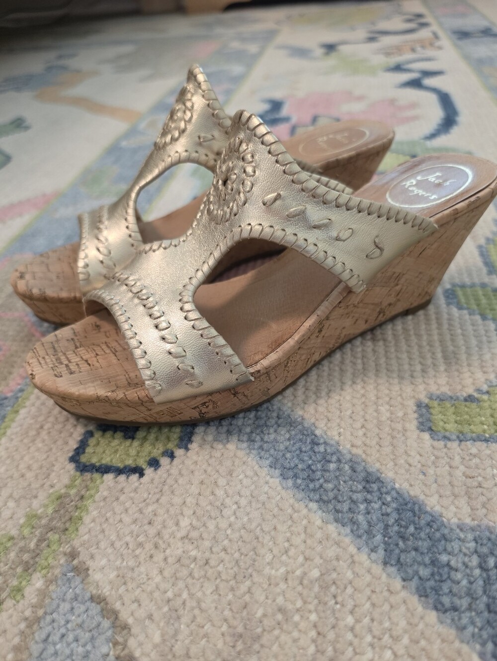 Jack Rogers Metallic Gold Cork Wedge Sandals